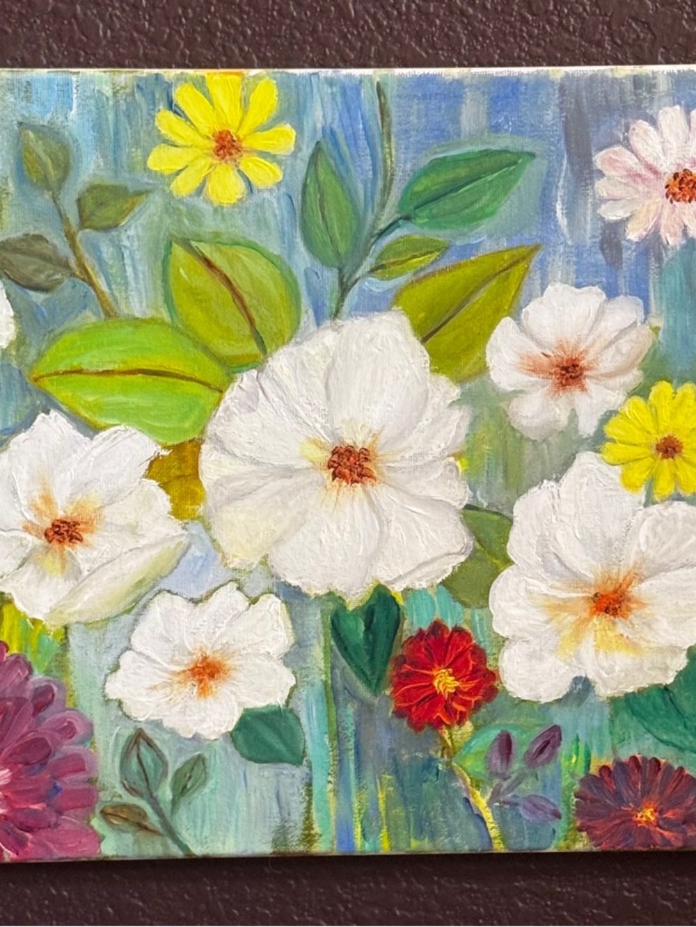 Floral Canvas Wall Art Paint in White and Green